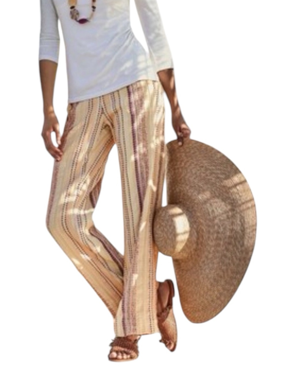 Soft Surroundings Jumeirah multi-color textured striped Boho pants size Small